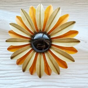 Vintage Mod Tan Orange Enamel Flower Brooch